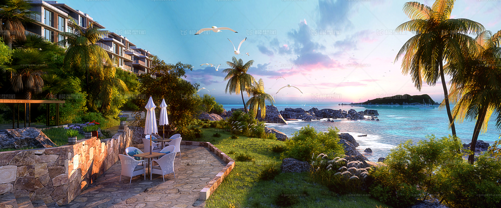 海岸景观 海景房模型-现代场景模型库-3ds Max(.max)模型下载-cg模型网