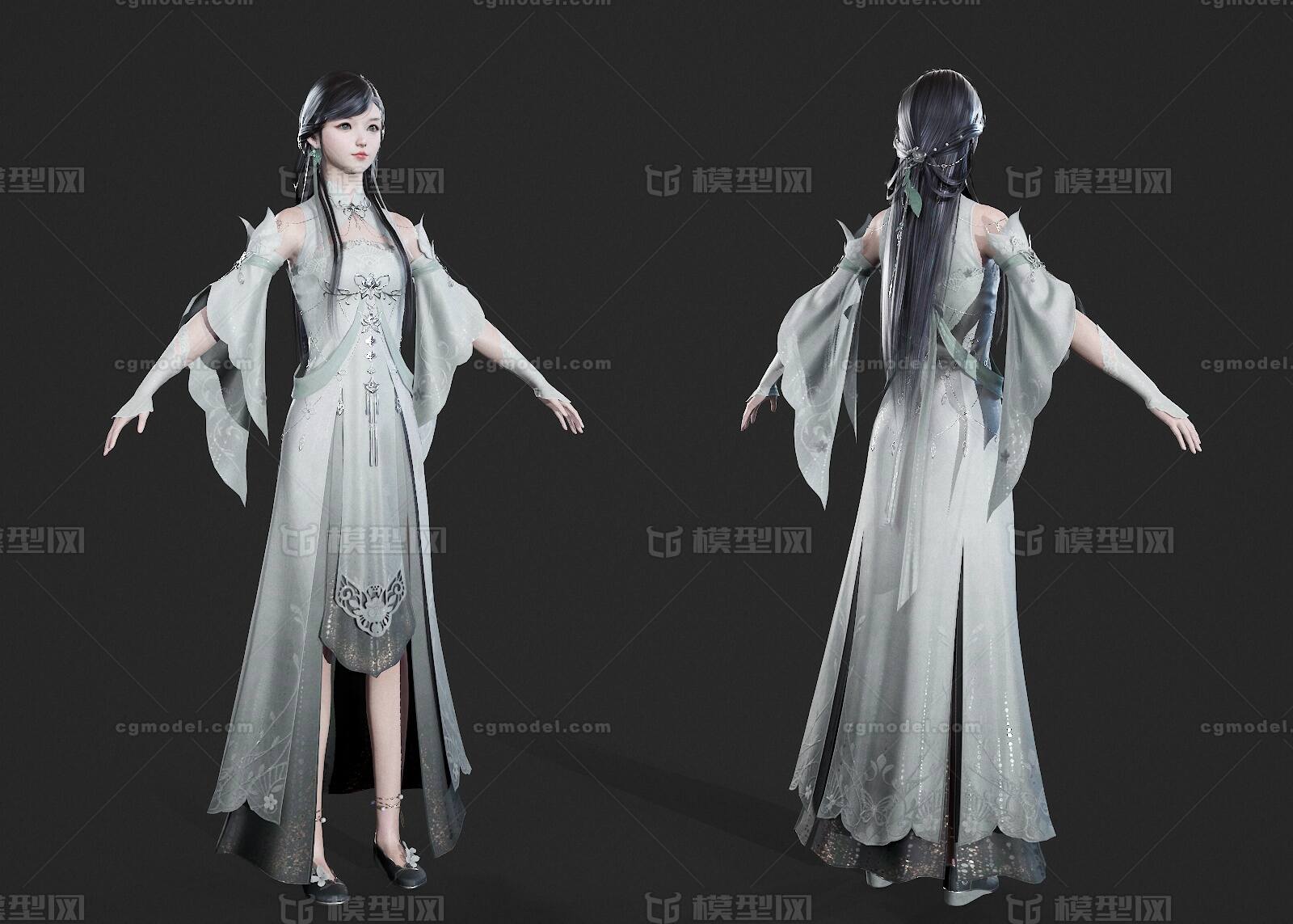 次时代 古装汉服美女模型-女人模型库-3ds Max(.max)模型下载-cg模型网