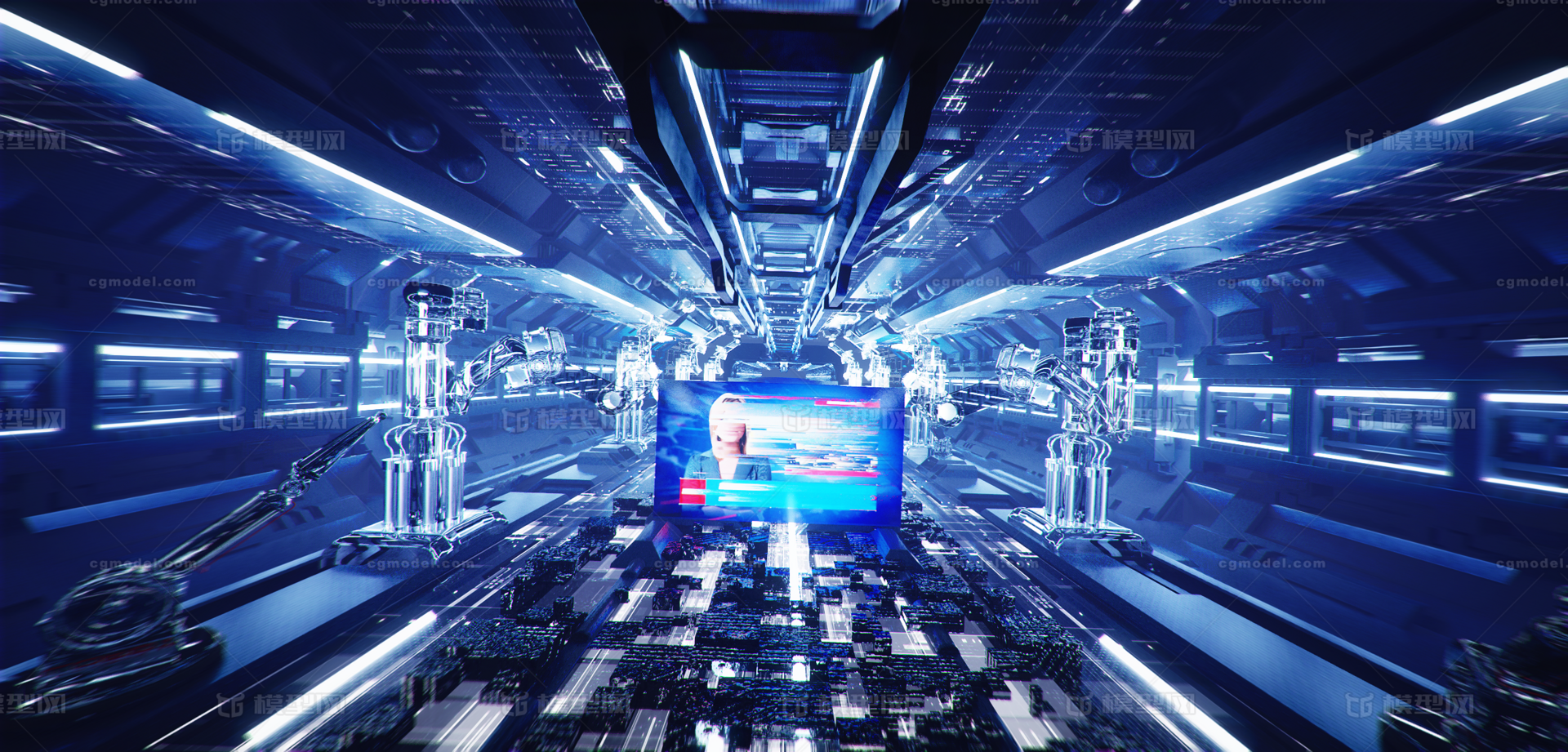 影视 加工厂 机械臂 流水线_杰特潘 作品_场景科幻场景_cg模型网