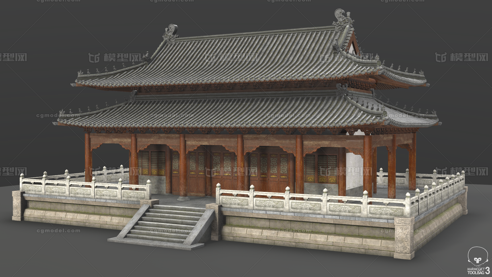 中国古代建筑 重檐歇山顶大殿模型-历史建筑模型库-3ds Max(.max)模型下载-cg模型网