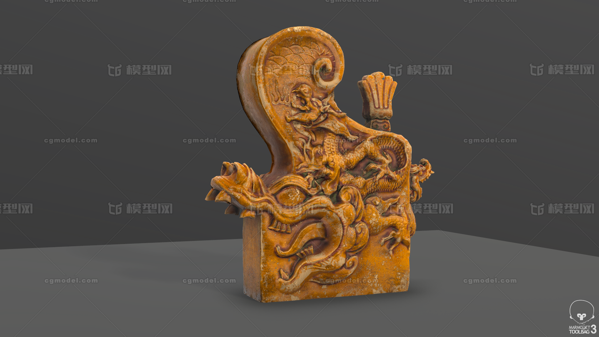 中国古代建筑琉黄色璃鸱吻 脊兽模型-历史建筑模型库-3ds Max(.max)模型下载-cg模型网