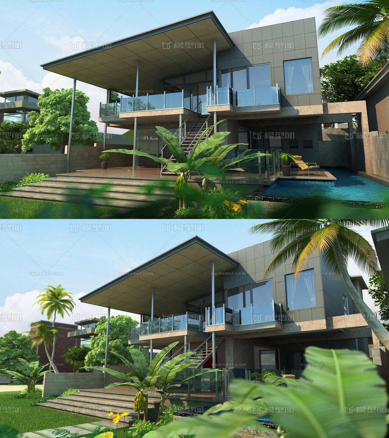 日景别墅 山村别墅模型-现代场景模型库-3ds Max(.max)模型下载-cg模型网