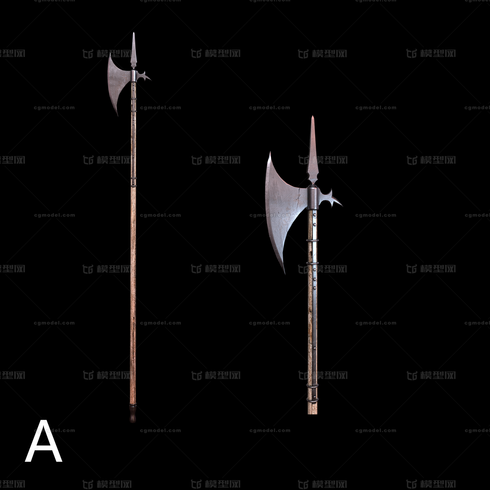 五种次世代战戟 神戟 冷兵器 方天画戟 戟模型-冷兵器模型库-Maya(.ma/.mb)模型下载-cg模型网