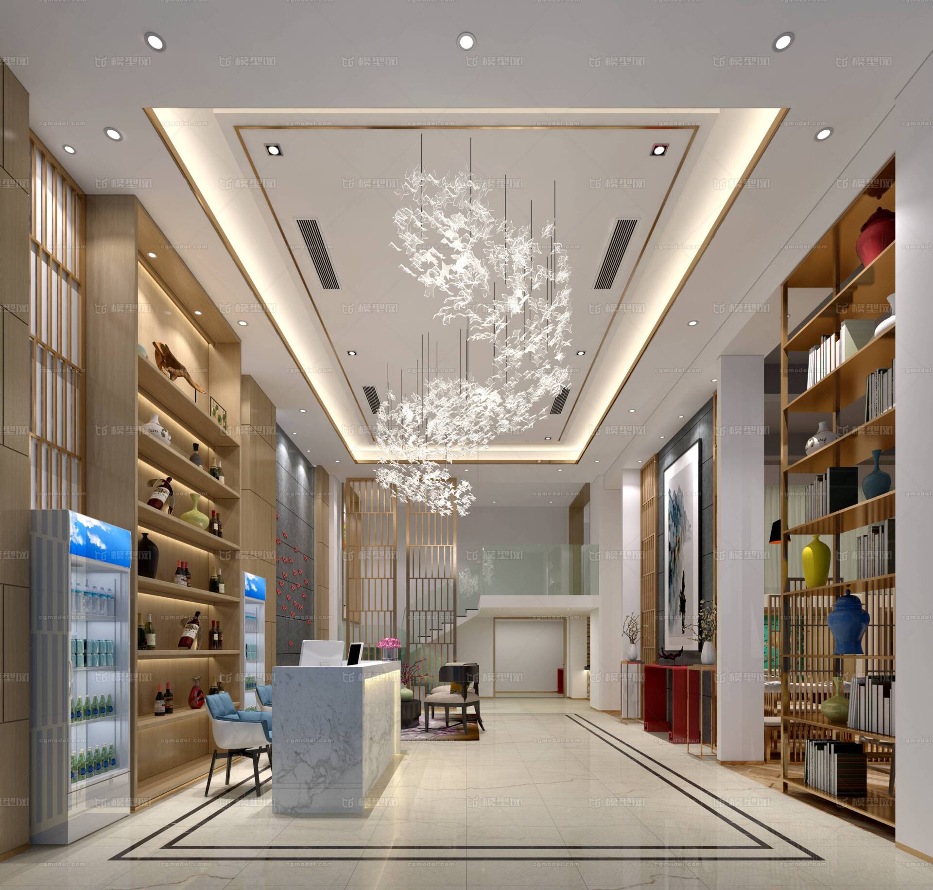 工装 前台接待 西餐厅 酒吧 咖啡厅 绿化墙 酒店大厅 酒模型-办公空间模型库-3ds Max(.max)模型下载-cg模型网