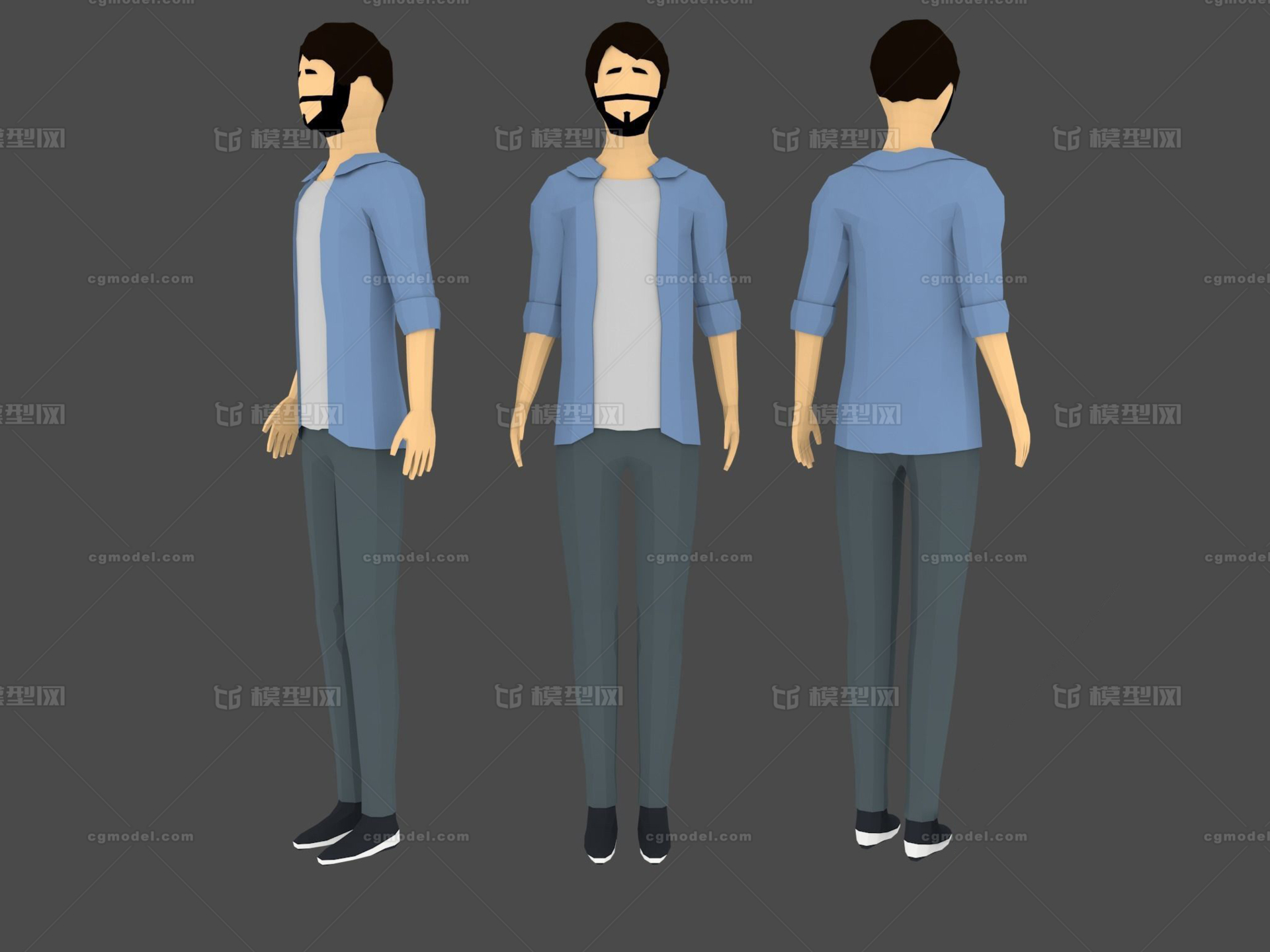 low-poly 男人,low-poly_名动山河作品_人物男人_cg模型网