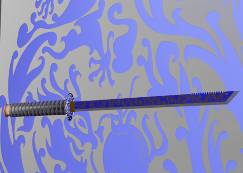 缠龙妖刀,刀身为暗紫色镜面材质,其上布满黄色龙纹,妖异而尊贵.