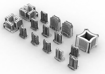 住宅公建组合模型_夜色模型作品_建筑商业办公_cg模型网