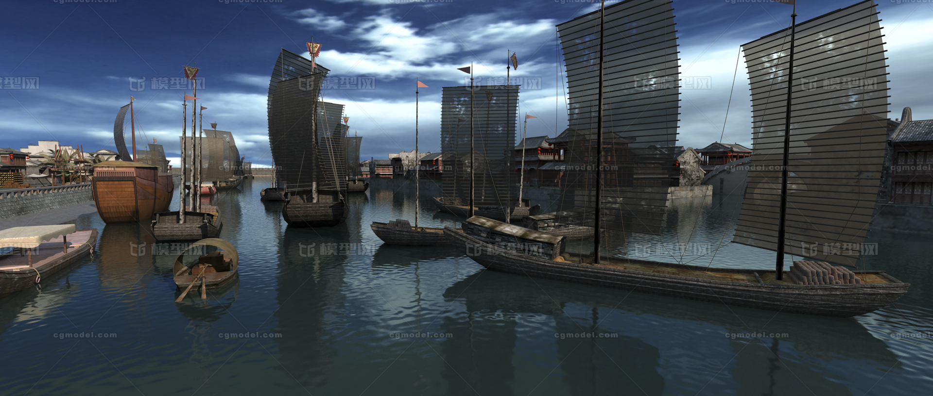古代码头 清河码头模型-古代场景模型库-3ds Max(.max)模型下载-cg模型网