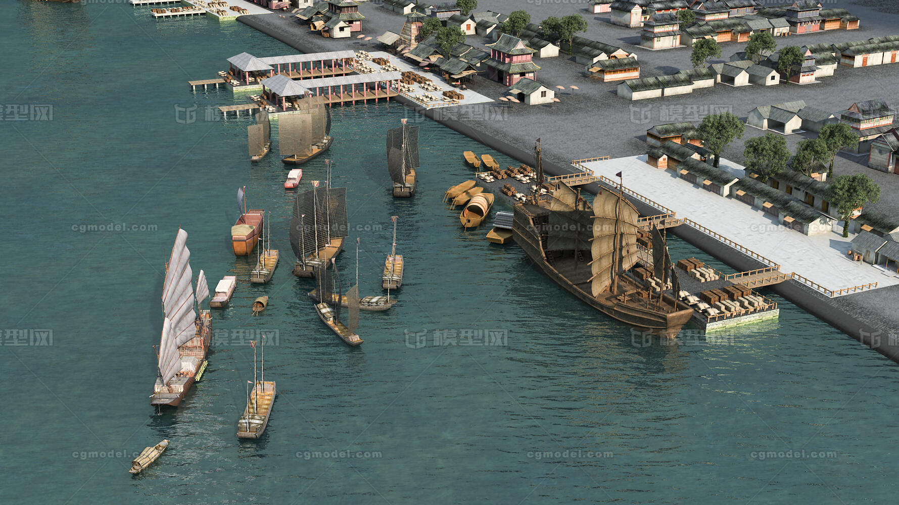 古代码头 清河码头模型-古代场景模型库-3ds Max(.max)模型下载-cg模型网