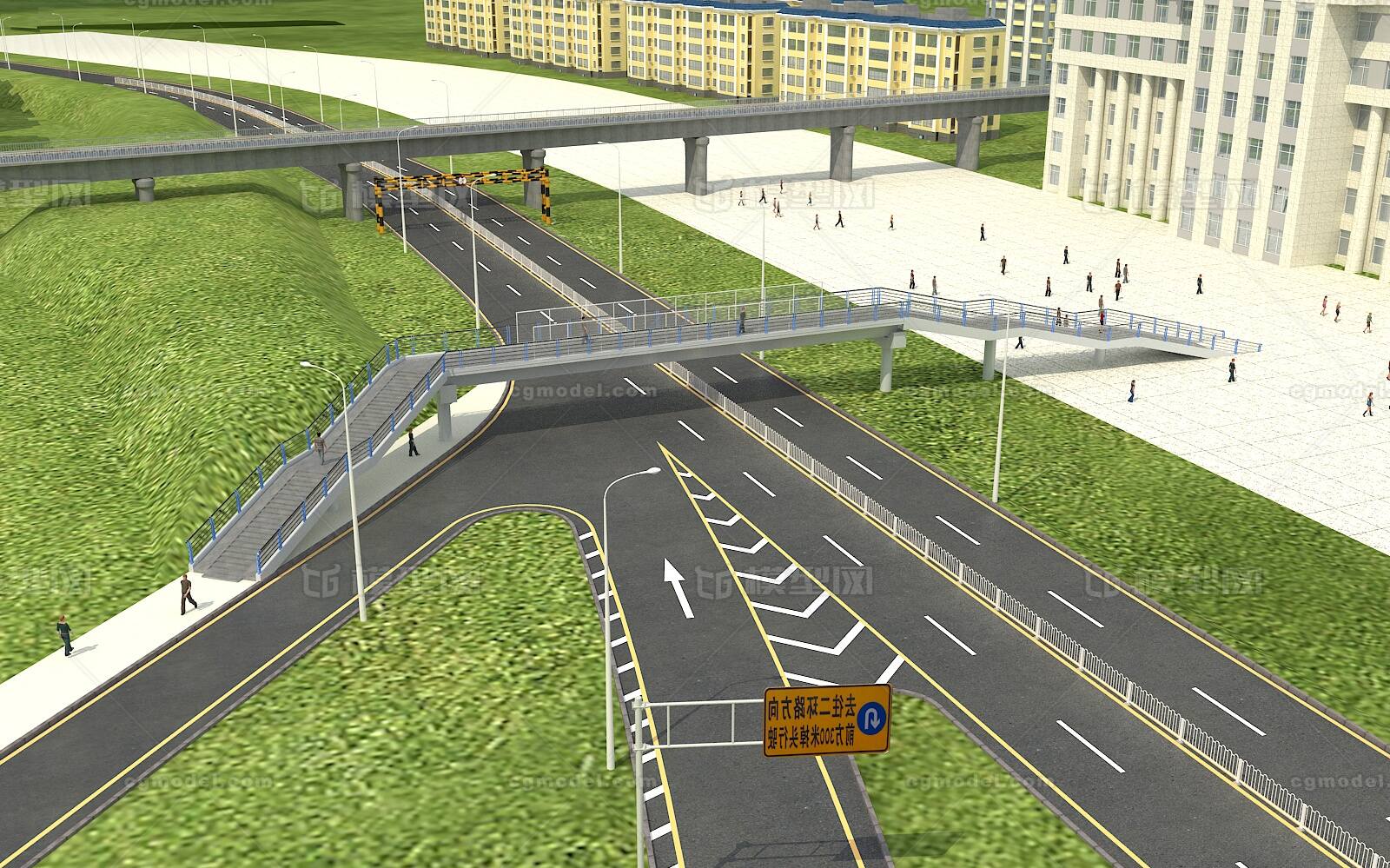 现在风格过街天桥 人行桥模型-现代场景模型库-3ds Max(.max)模型下载-cg模型网