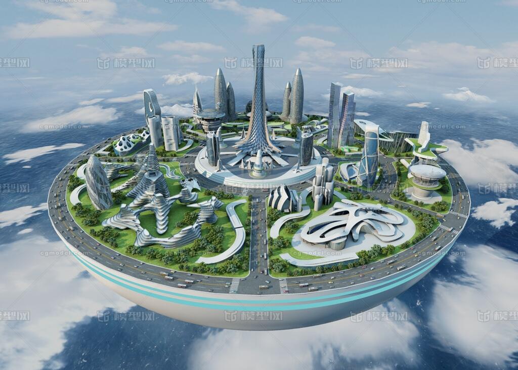 科幻悬浮城市 未来城市模型-科幻场景模型库-3ds Max(.max)模型下载-cg模型网