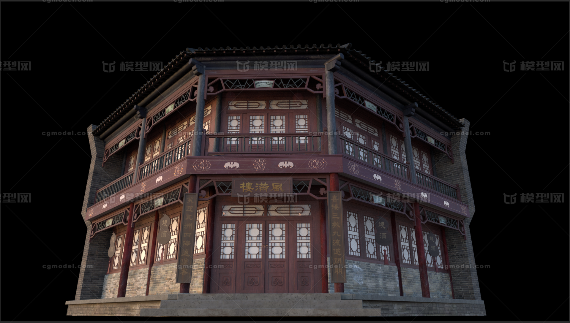 古代青楼妓院古建筑模型-历史建筑模型库-Maya(.ma/.mb)模型下载-cg模型网