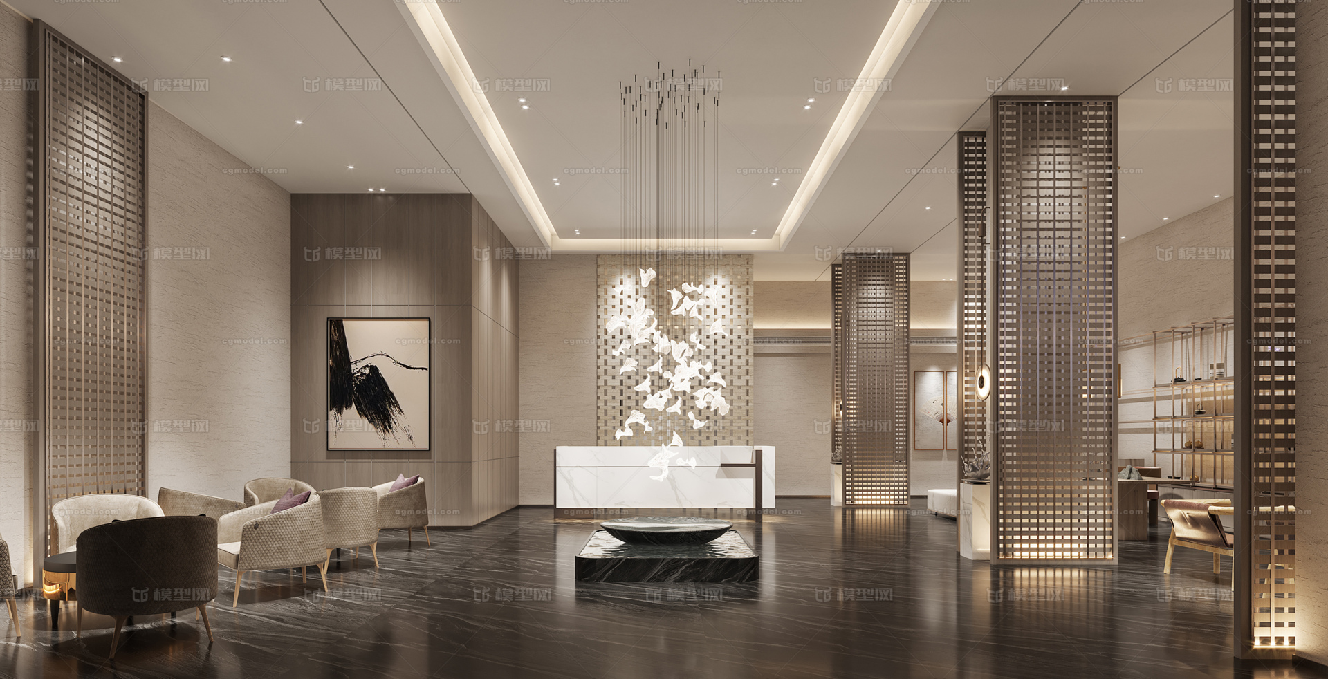 现代酒店大堂 酒店大厅模型-酒店餐饮模型库-3ds Max(.max)模型下载-cg模型网