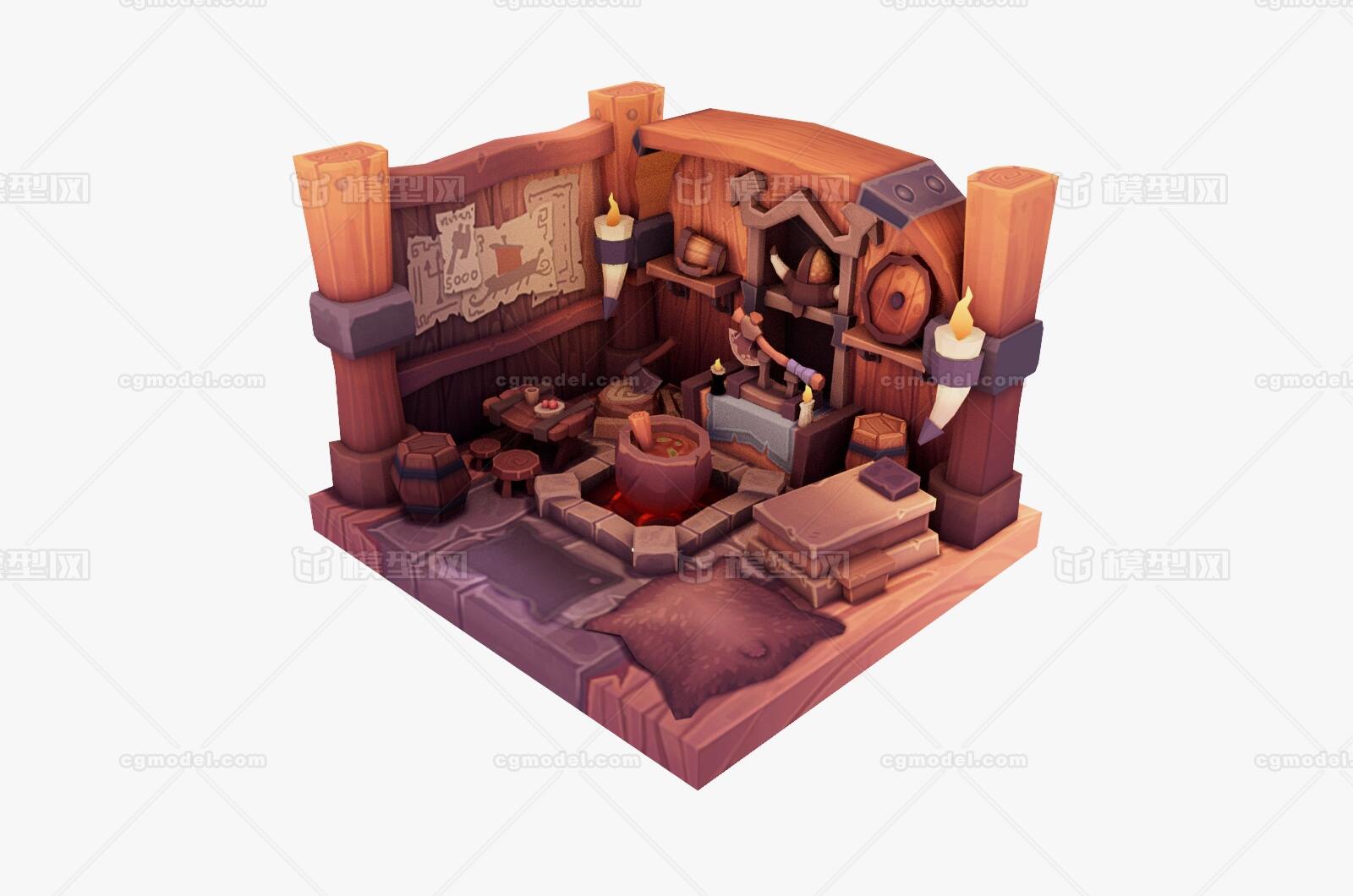 场景模型---卡通风格 房间模型-古代场景模型库-FBX(.fbx)模型下载-cg模型网