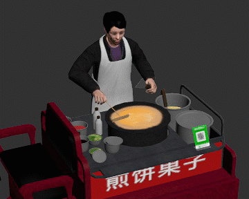 配景 煎饼摊 煎饼果子 电动 三轮车 小吃  场景 动画