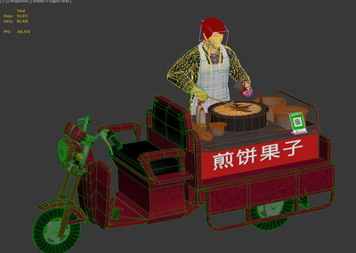 配景 煎饼摊 煎饼果子 电动 三轮车 小吃  场景 动画