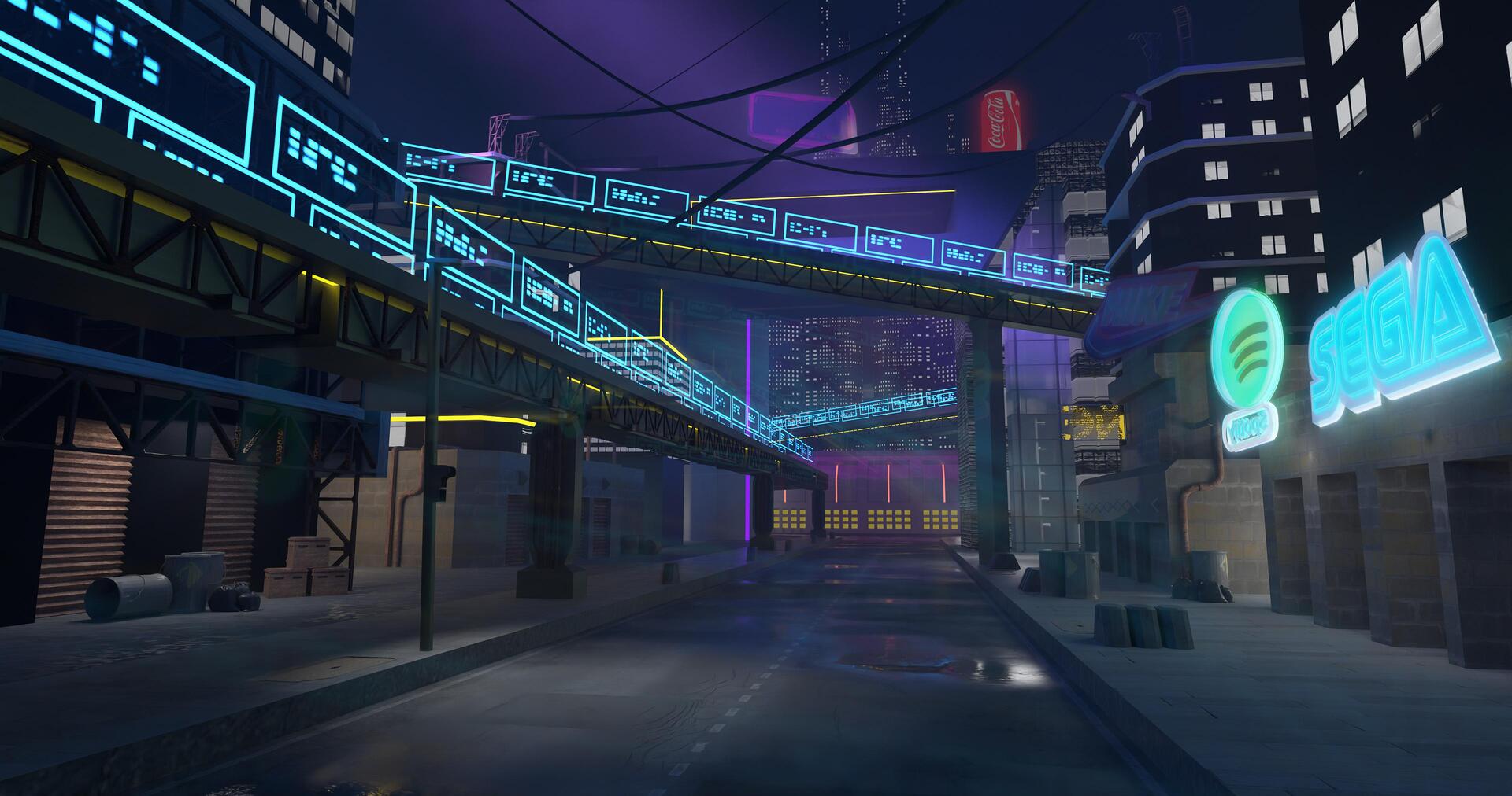 赛博朋克风楼宇街道