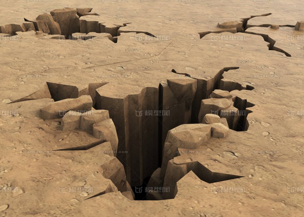 地裂干旱土地破损崖壁土地裂纹破 Qq123qq作品 石头植物石头石头植物石头 Cg模型网