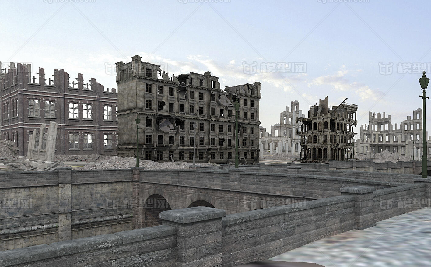 废墟城市废墟 建筑废墟模型-现代场景模型库-3ds Max(.max)模型下载-cg模型网
