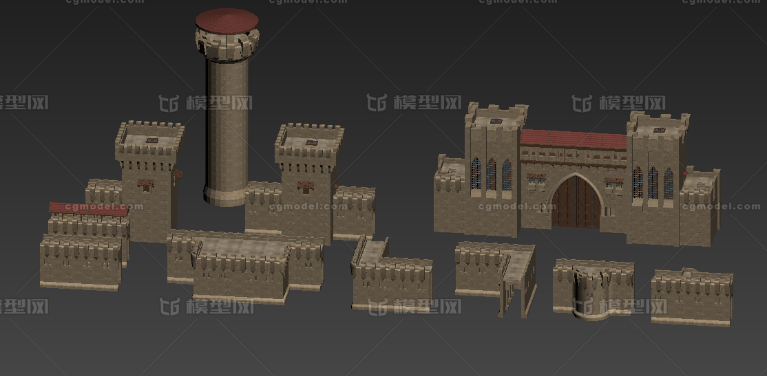 中世纪西方城墙组件模型-历史建筑模型库-3ds Max(.max)模型下载-cg模型网