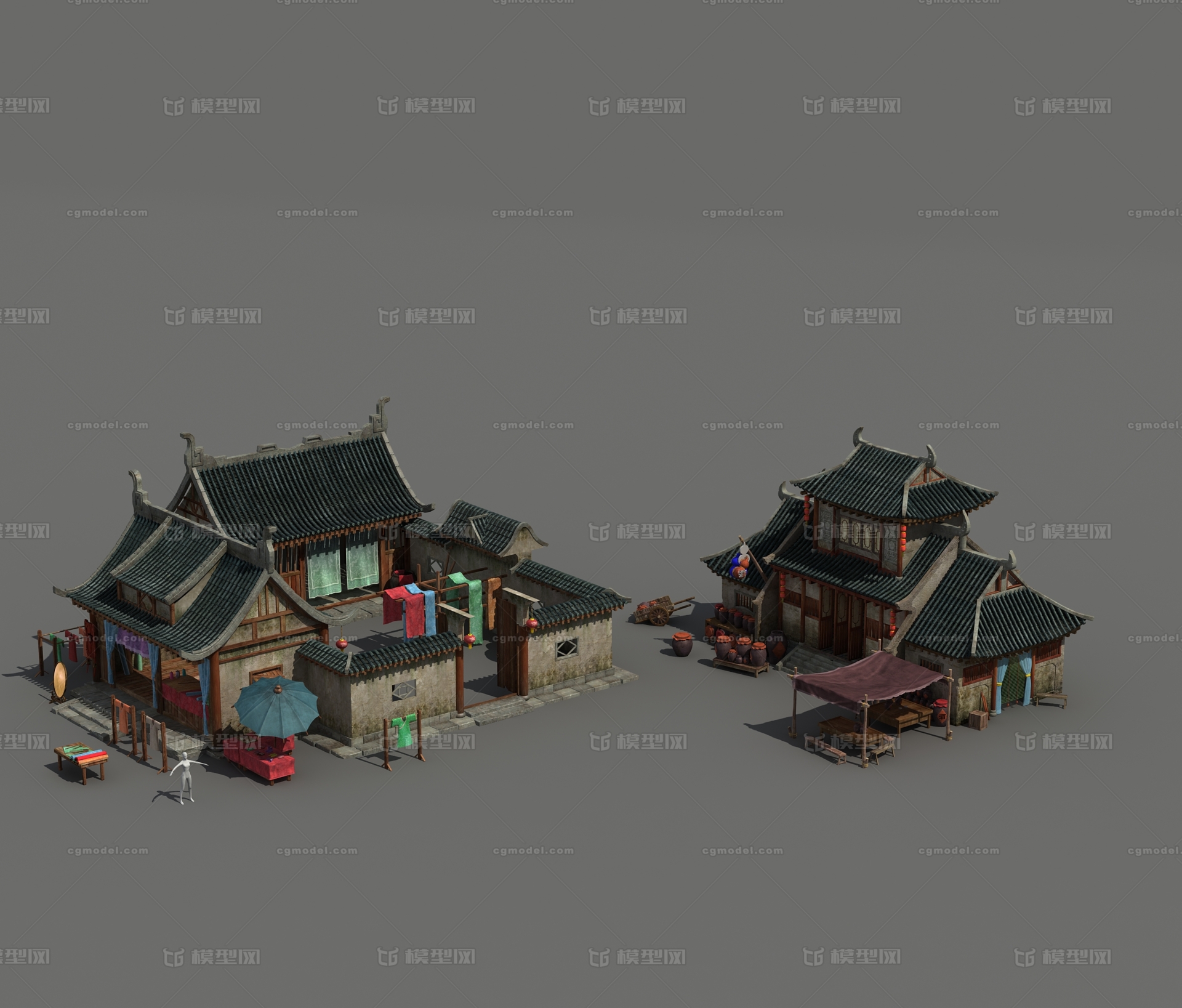 中式平民房 古代房屋模型-历史建筑模型库-3ds Max(.max)模型下载-cg模型网