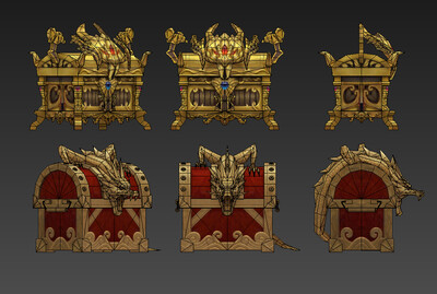 龙纹 宝箱 金龙 箱子 钱箱 高级 国风 古风 写实 手绘模型