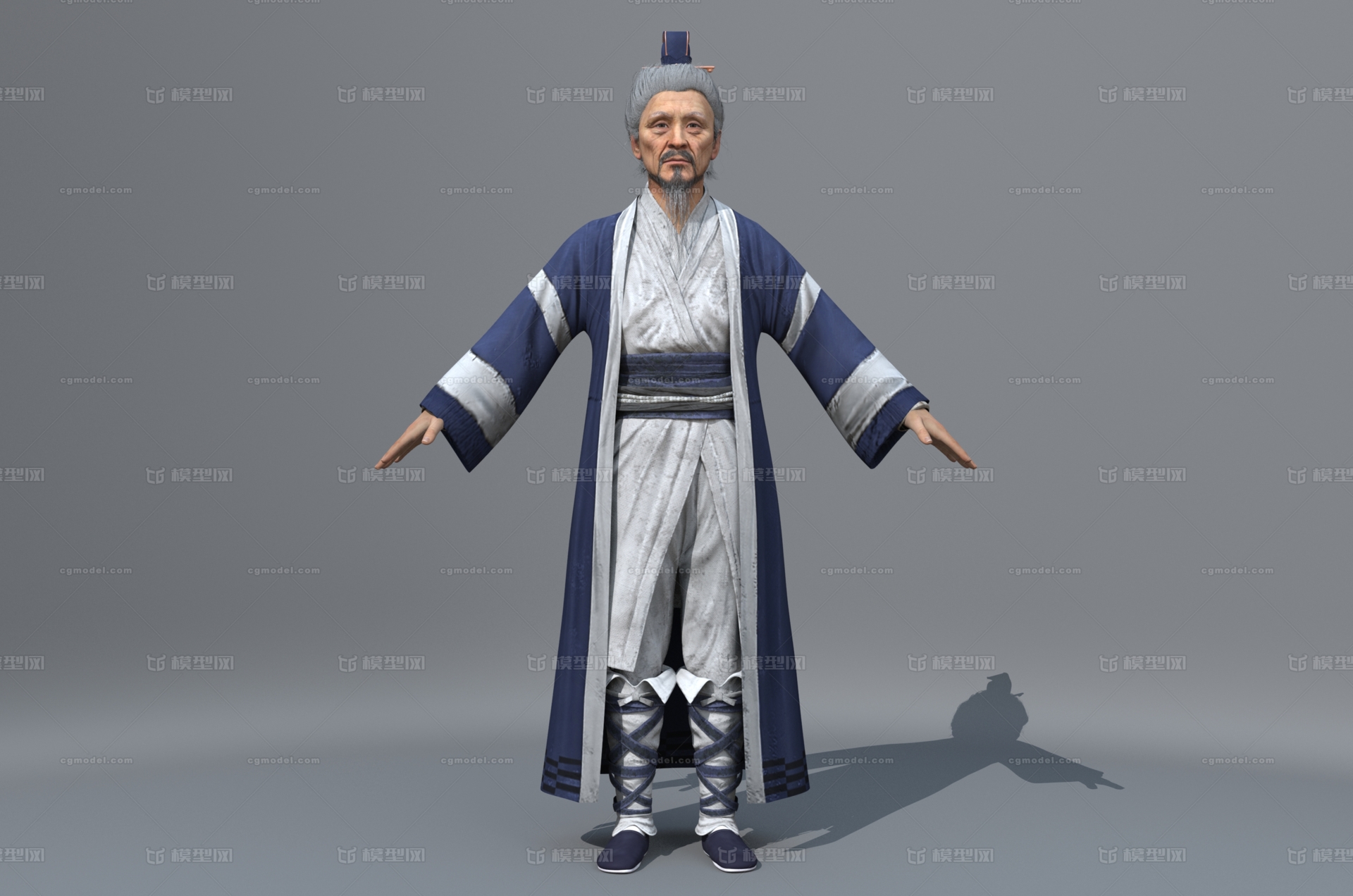 写实道士 古代人物模型-老人-男模型库-FBX(.fbx)模型下载-cg模型网