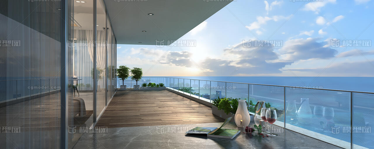 阳台看海 海景房模型-现代场景模型库-3ds Max(.max)模型下载-cg模型网