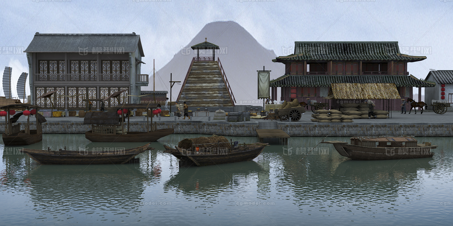古代码头 清河码头模型-古代场景模型库-3ds Max(.max)模型下载-cg模型网