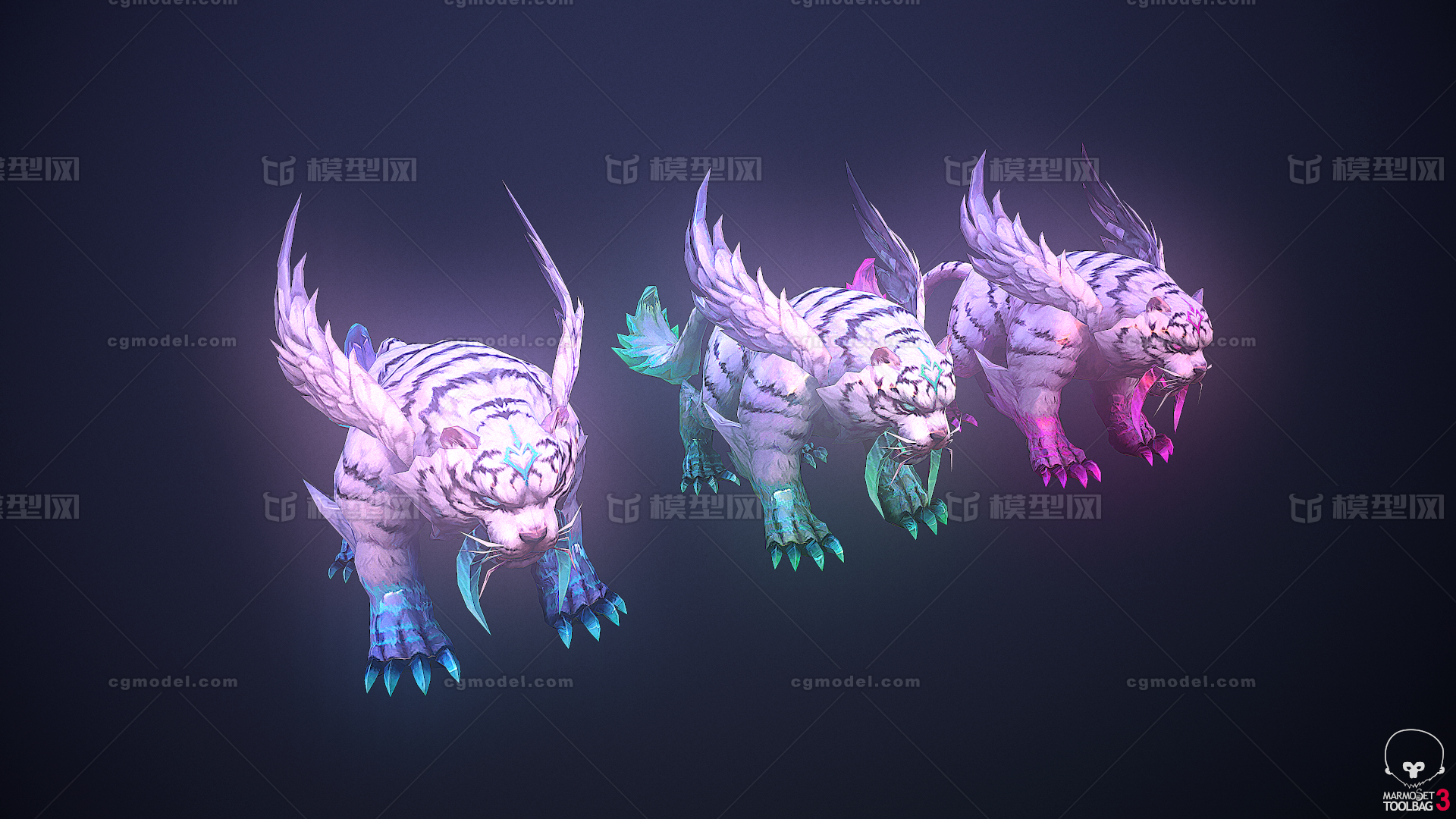 白虎 飞天虎 老虎 翅膀 灵虎 剑齿虎 坐骑 boss 手绘怪物模型