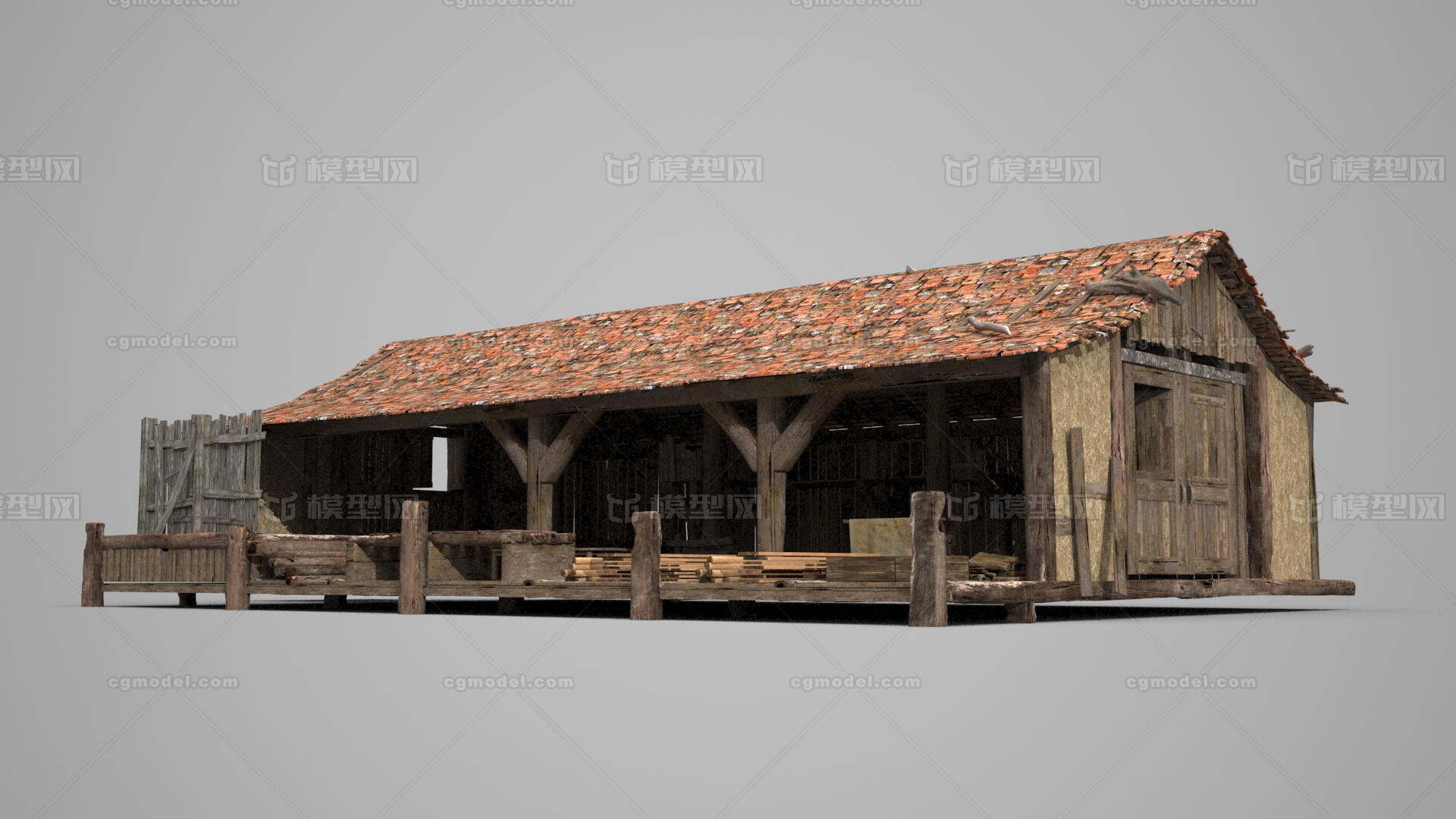 伐木场 小木屋模型-古代场景模型库-Maya(.ma/.mb)模型下载-cg模型网