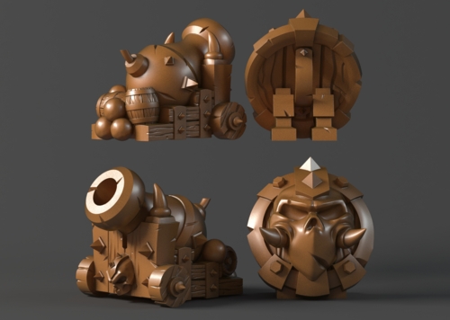 堡垒场景部件 大炮 壁垒 防御盾墙