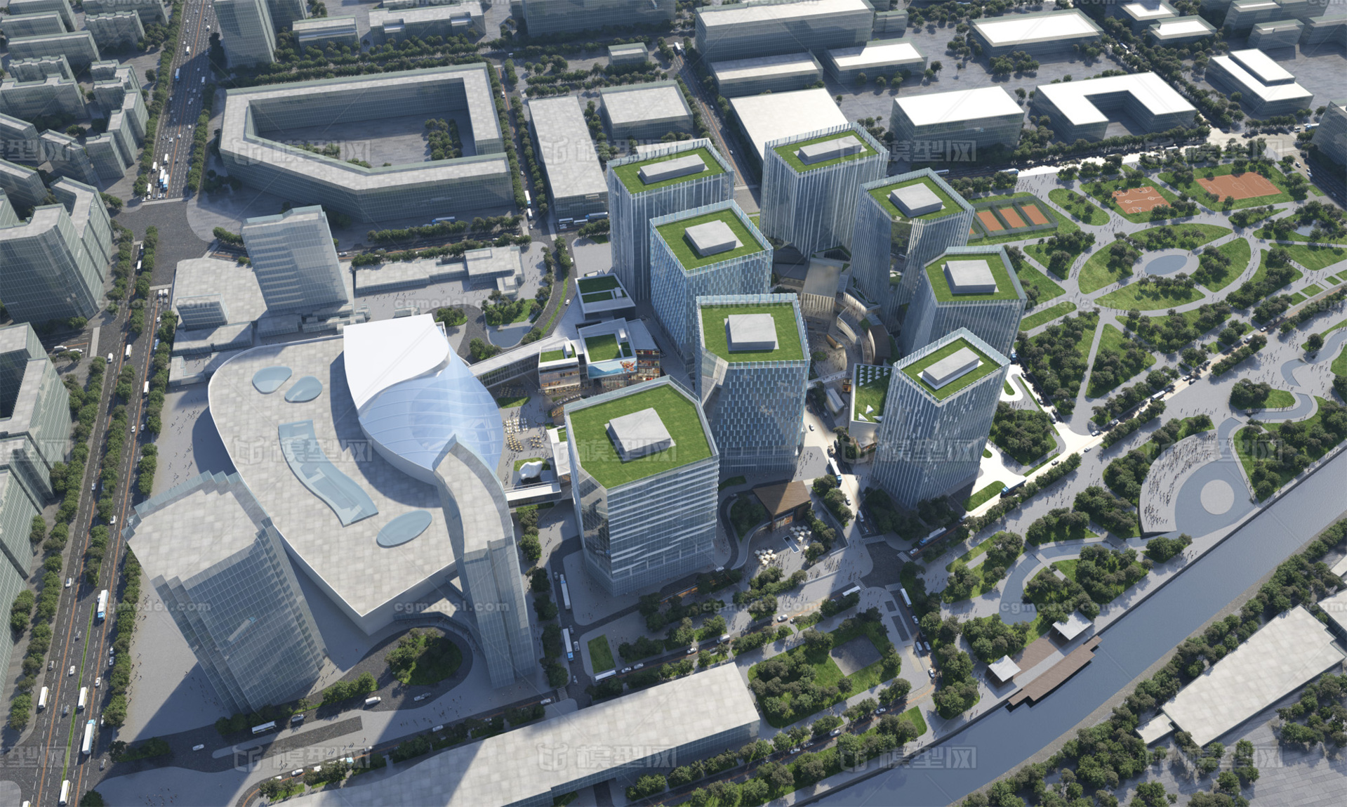 北京酒仙桥 商业办公楼模型-商业办公模型库-3ds Max(.max)模型下载-cg模型网