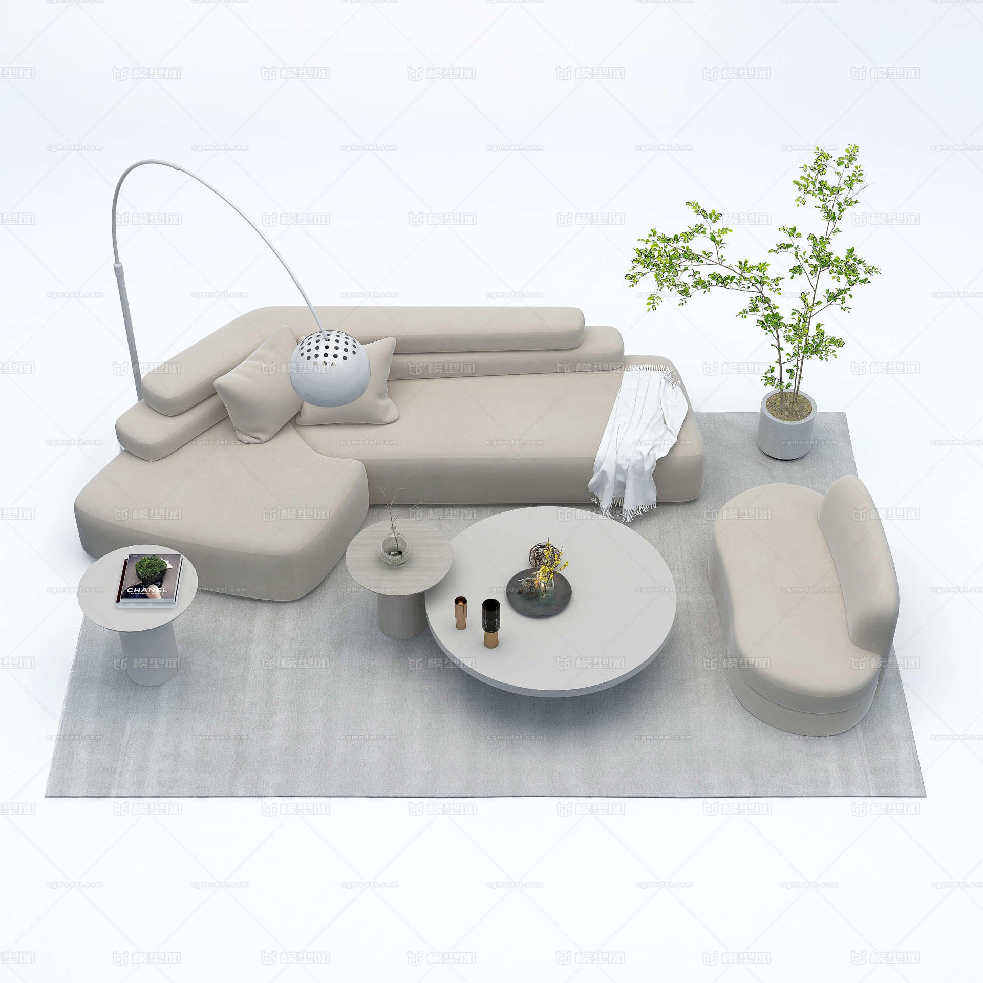 客厅 沙发 茶几 家具组合模型-客厅模型库-3ds Max(.max)模型下载-cg模型网