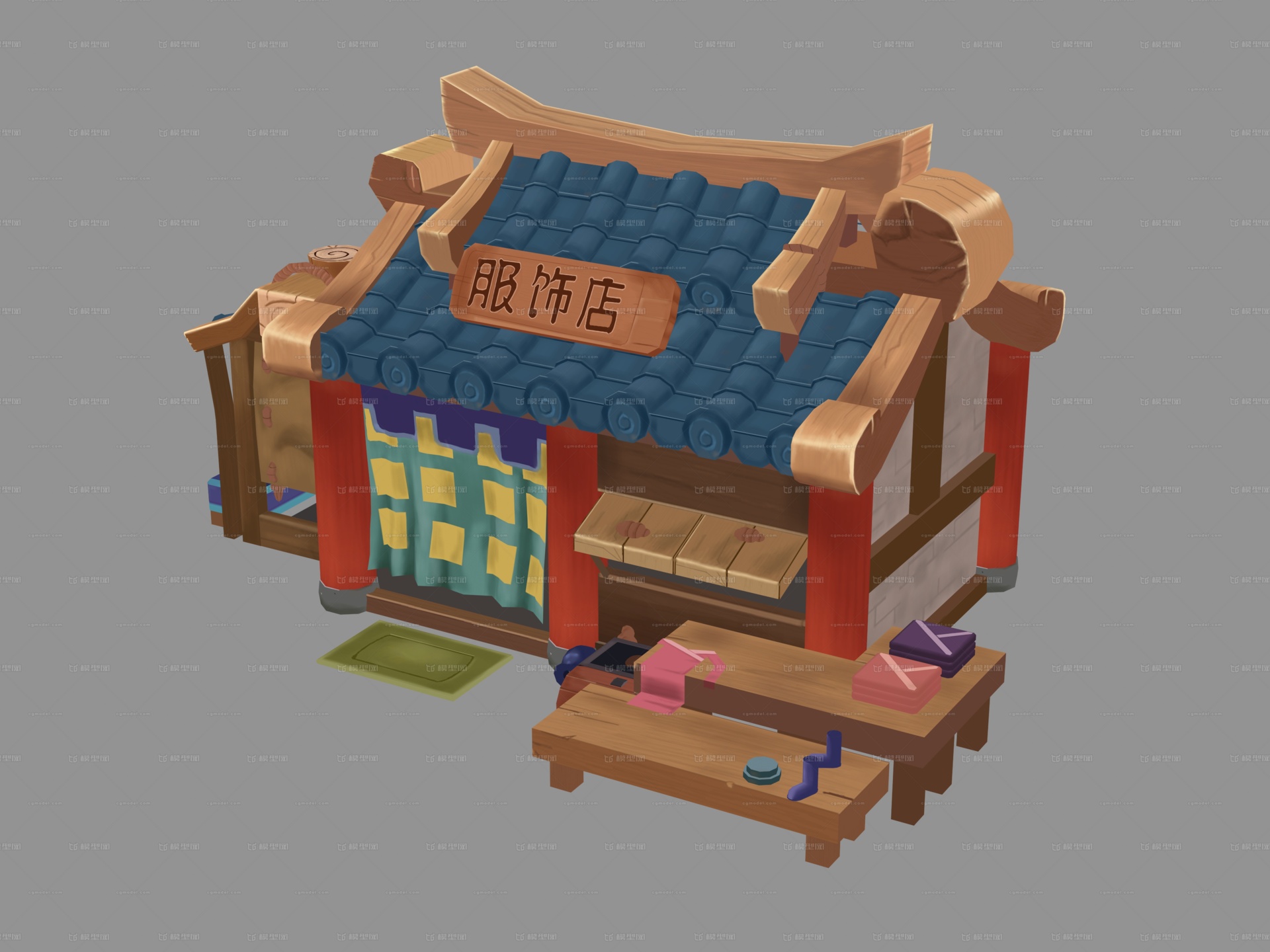 卡通手绘古代服饰店模型-公共设施模型库-3ds Max(.max)模型下载-cg模型网
