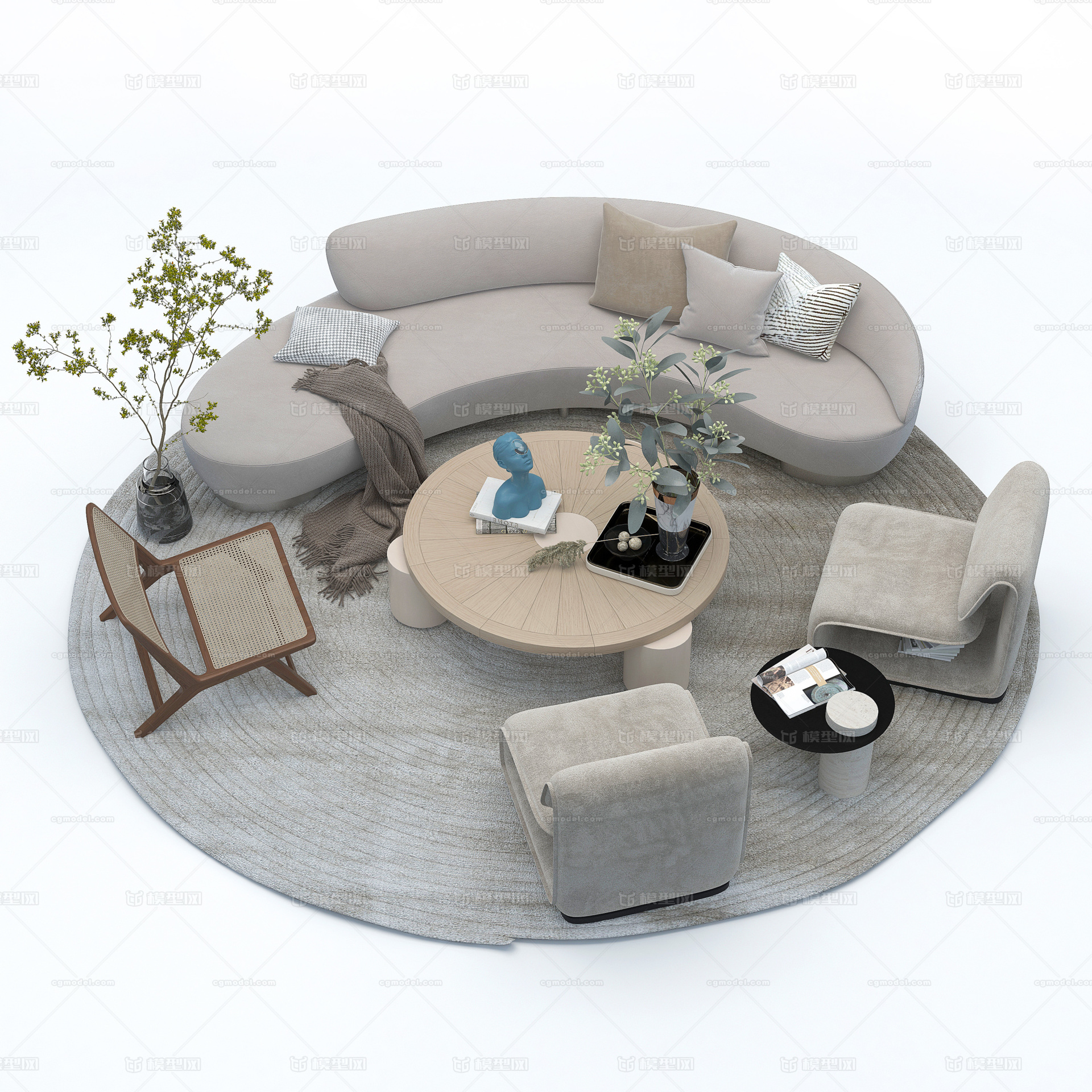 客厅 沙发 茶几 家具组合 家装模型-客厅模型库-3ds Max(.max)模型下载-cg模型网