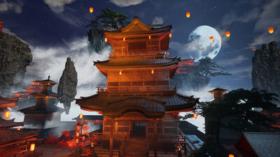 UE5虚幻4独家自制仙侠风古风夜景戊时中式古风建筑群宫殿群天模型-科幻建筑模型库-Unreal Engine模型下载-cg模型网