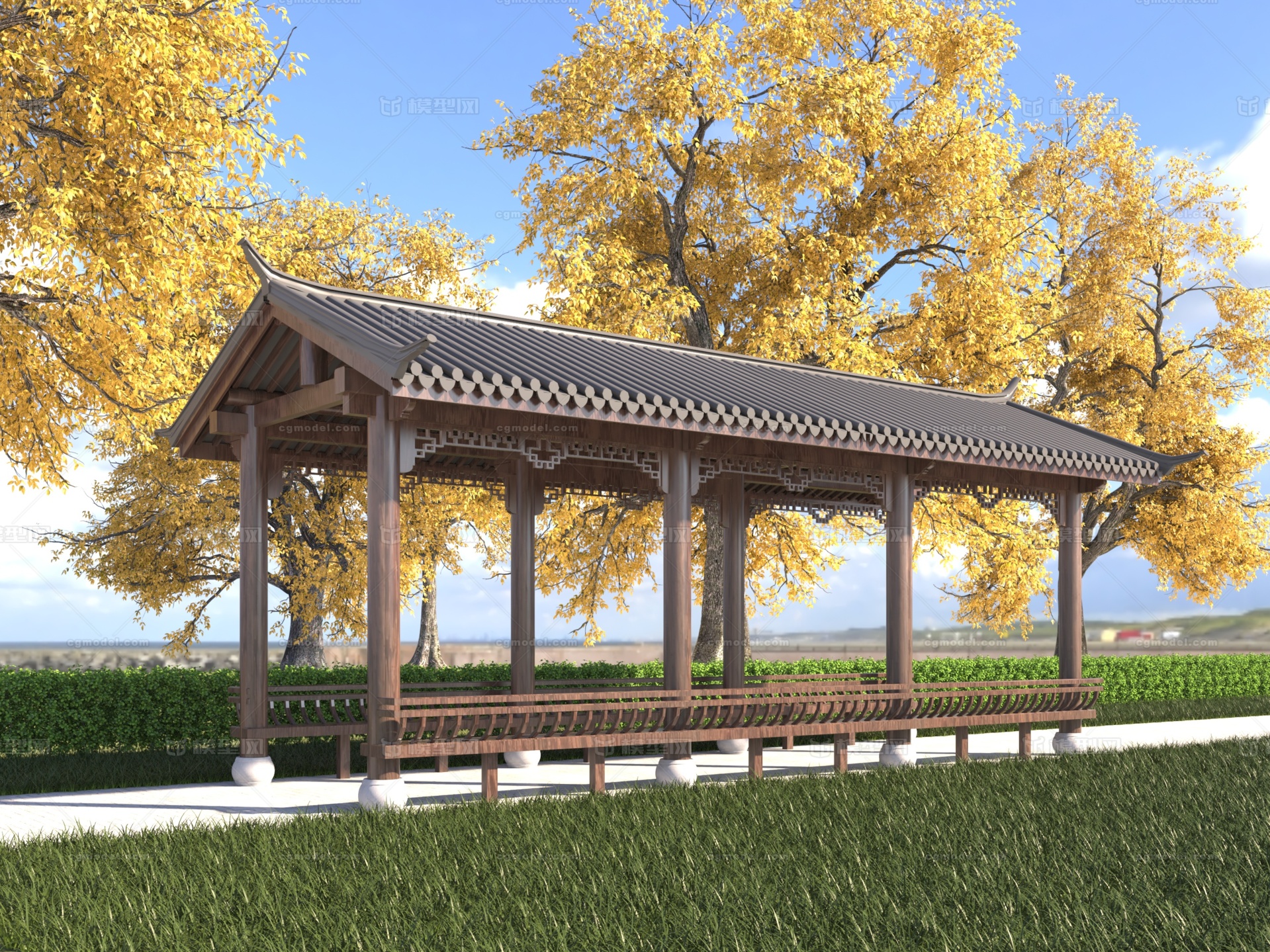 古建 长廊模型-历史建筑模型库-3ds Max(.max)模型下载-cg模型网