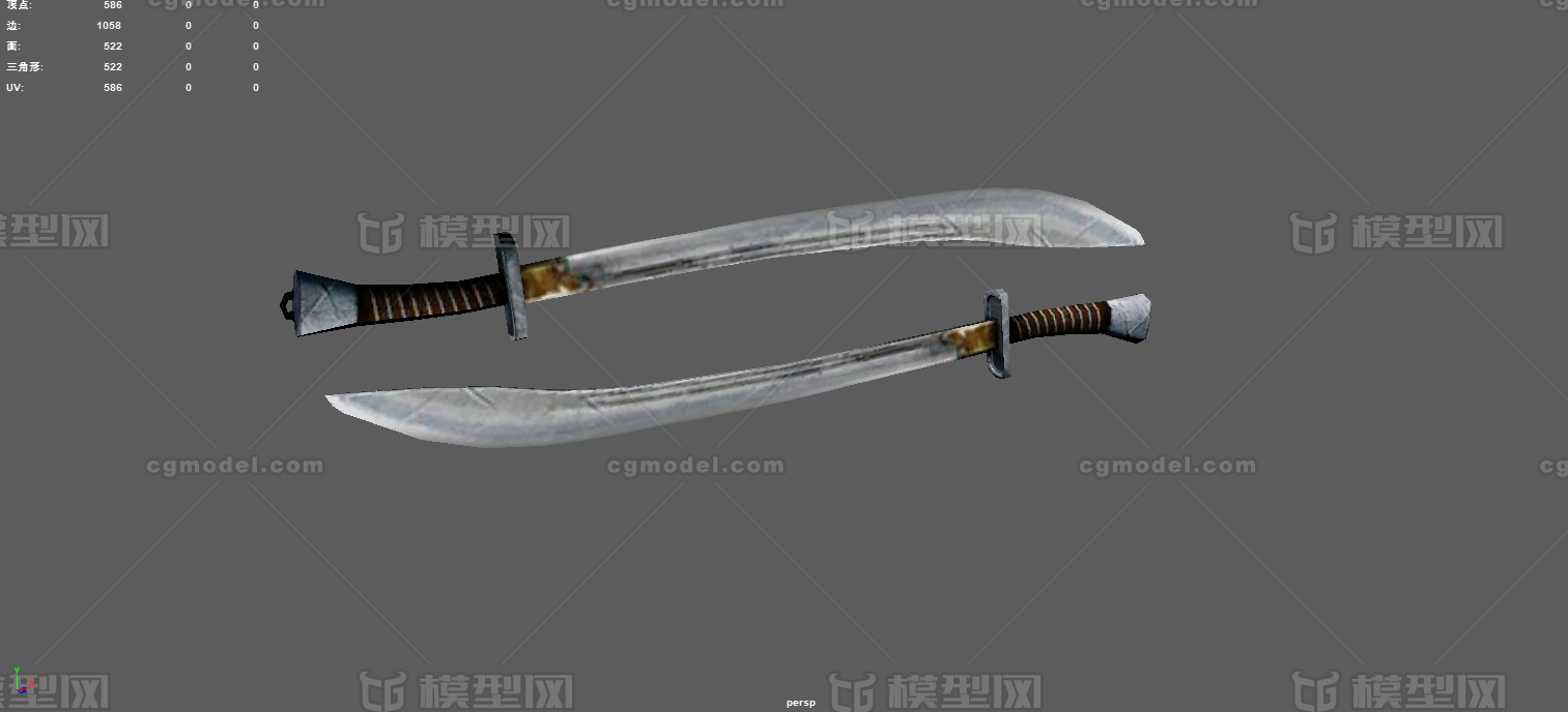 双刀 古代佩刀模型-冷兵器模型库-FBX(.fbx)模型下载-cg模型网
