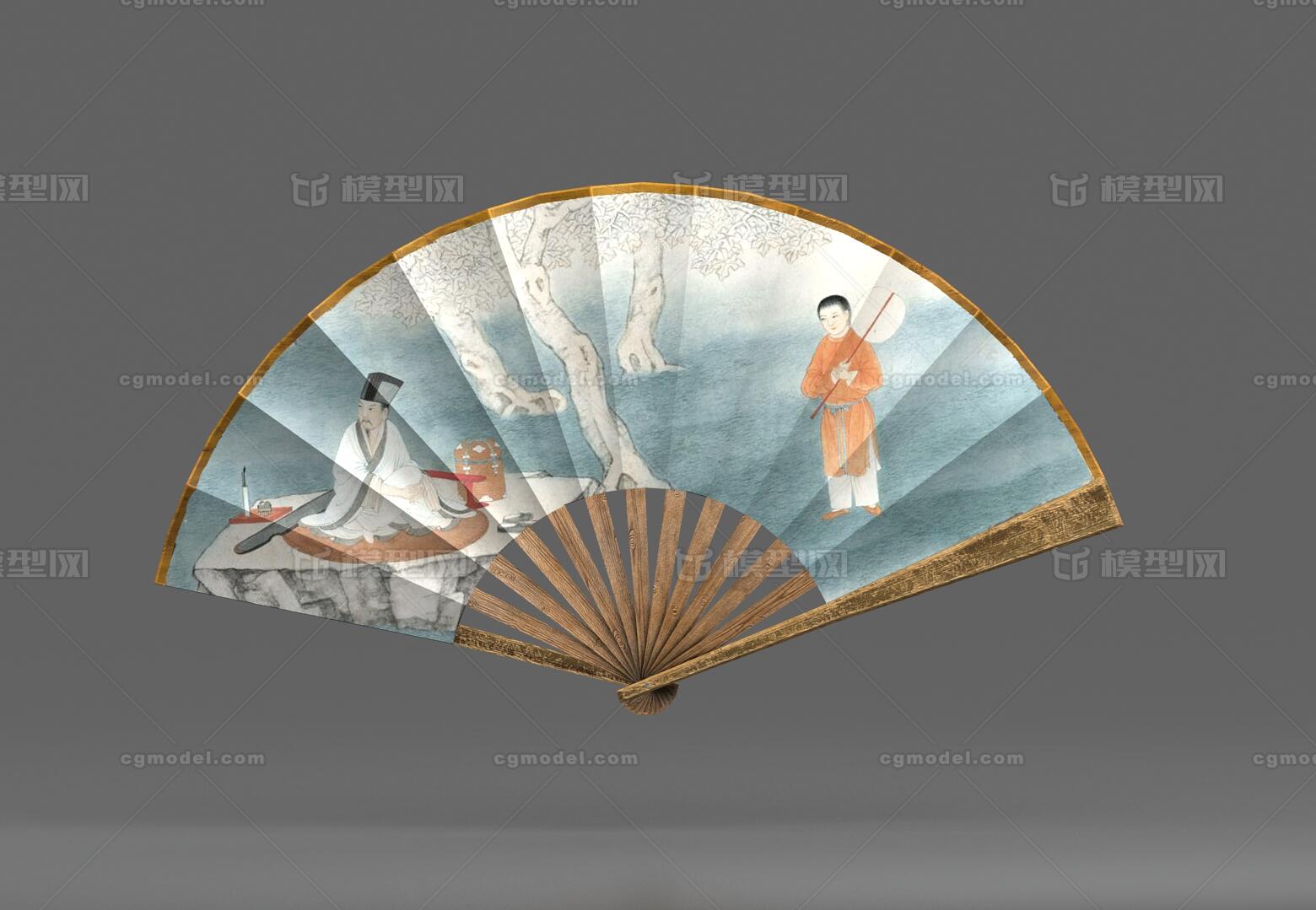 中式折扇 古代扇子模型-个人用品模型库-FBX(.fbx)模型下载-cg模型网