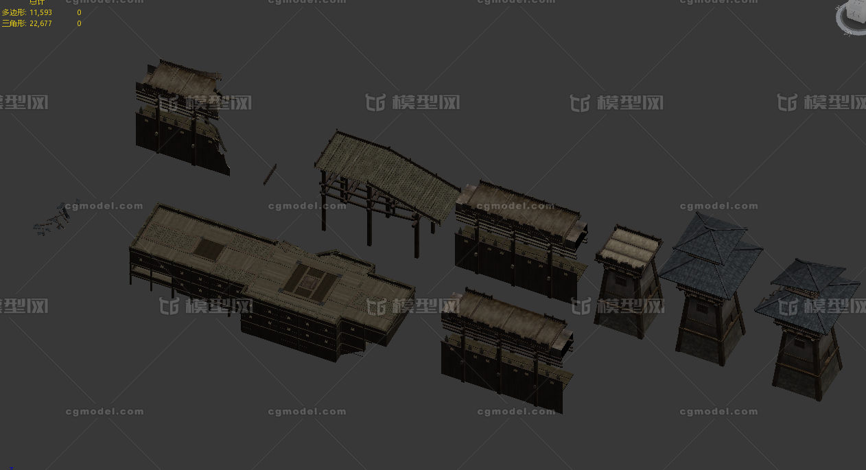 房屋古代房子次世代中高模建筑瓦片房模型-历史建筑模型库-3ds Max(.max)模型下载-cg模型网