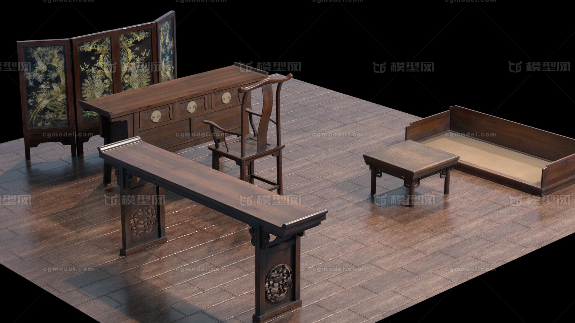 古代家具 写实模型-桌椅模型库-Maya(.ma/.mb)模型下载-cg模型网
