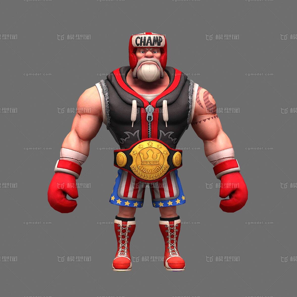 卡通角色 拳击手模型-男人模型库-3ds Max(.max)模型下载-cg模型网
