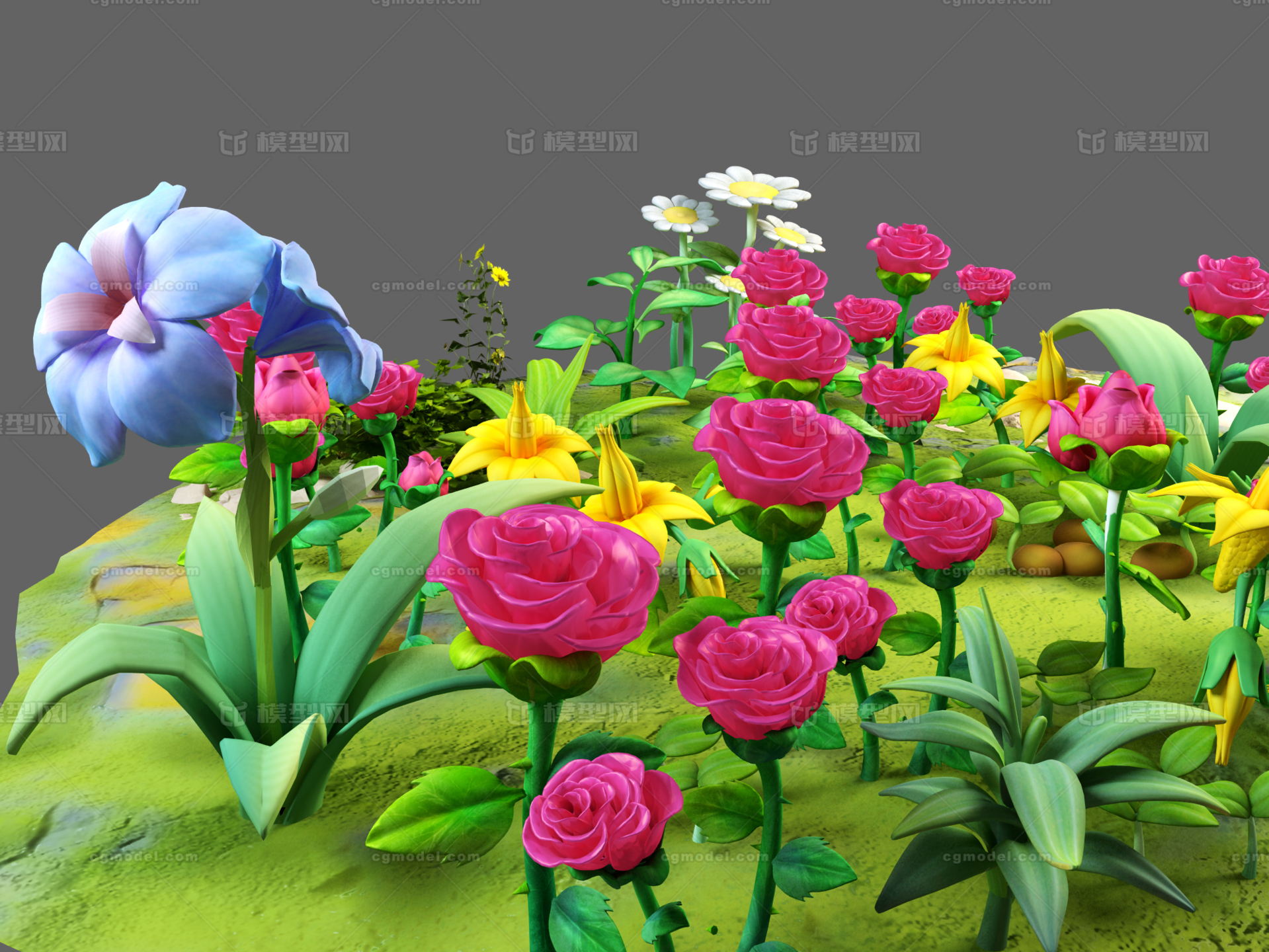 卡通花卉小品 卡通月季花模型-花卉模型库-3ds Max(.max)模型下载-cg模型网