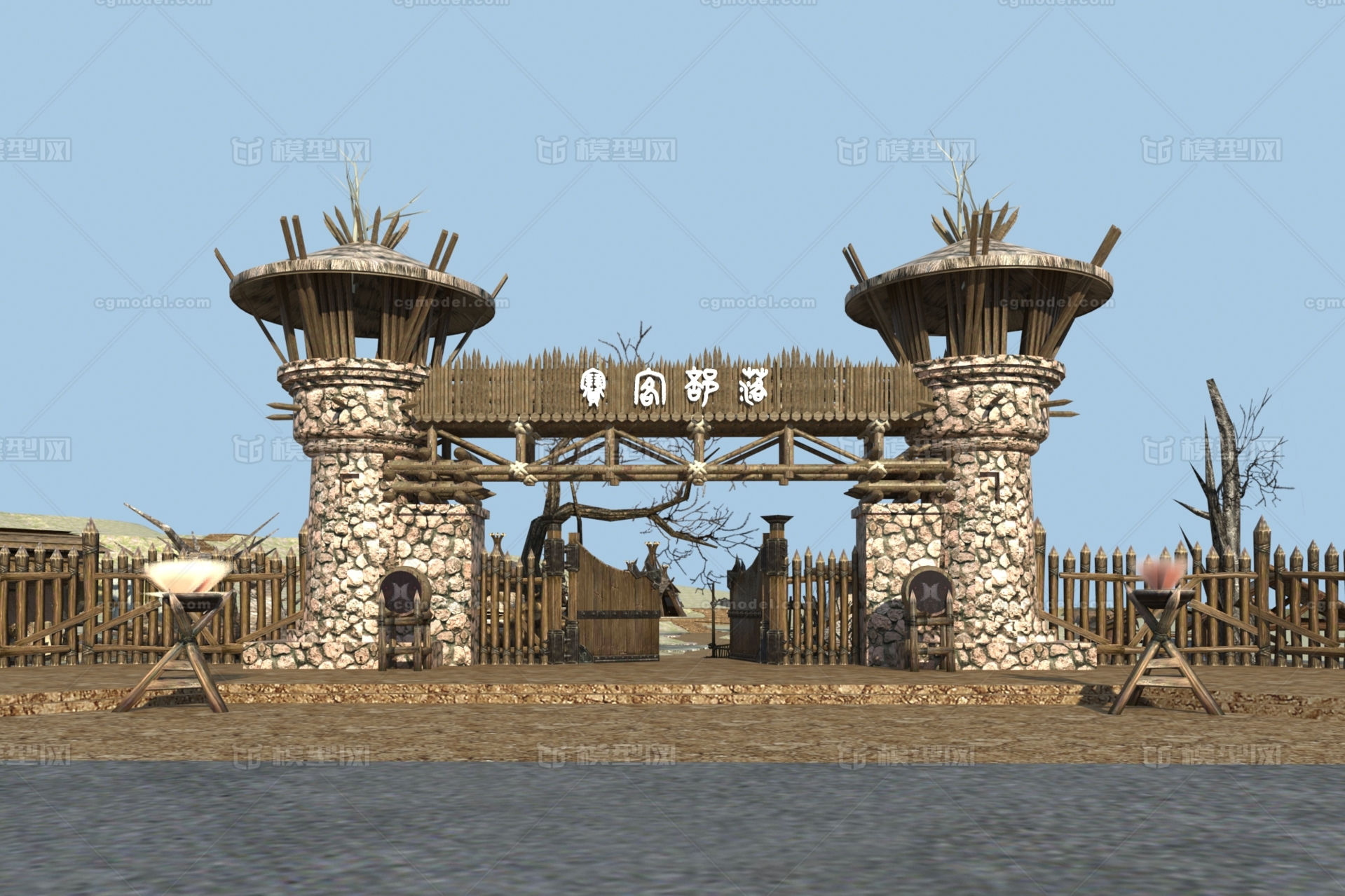 部落大门模型-古代场景模型库-3ds Max(.max)模型下载-cg模型网