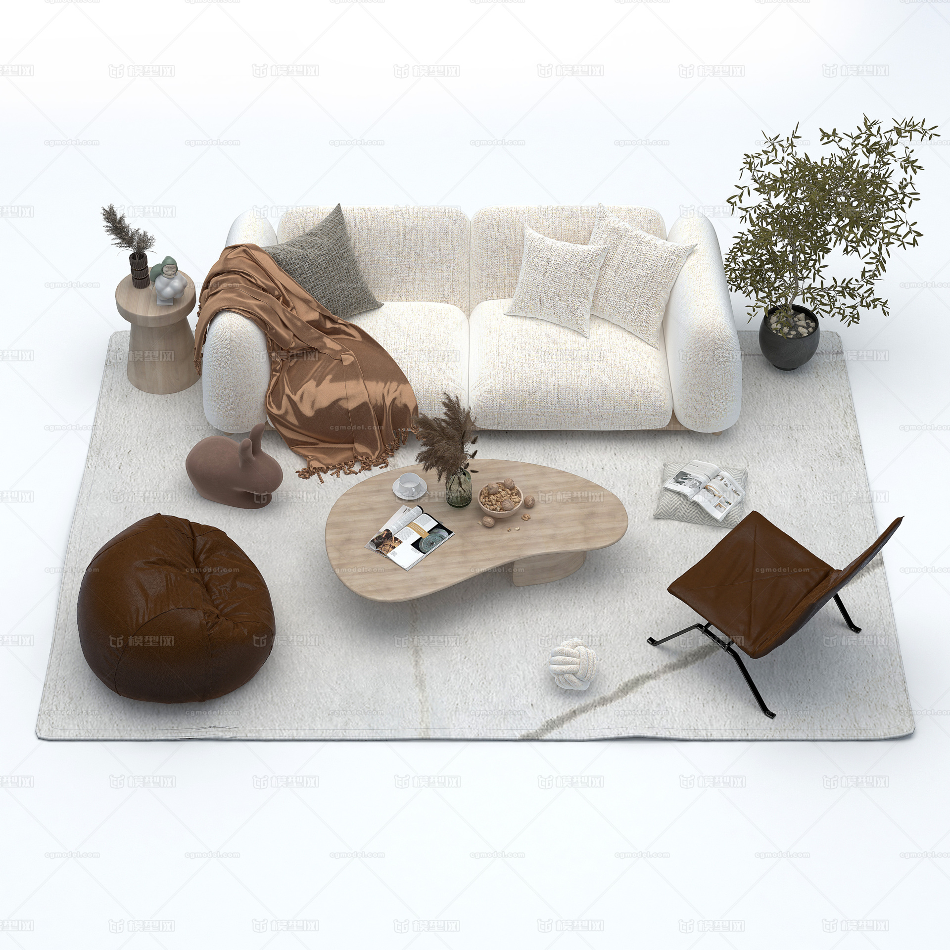 客厅 沙发 茶几 家具组合 家装模型-客厅模型库-3ds Max(.max)模型下载-cg模型网