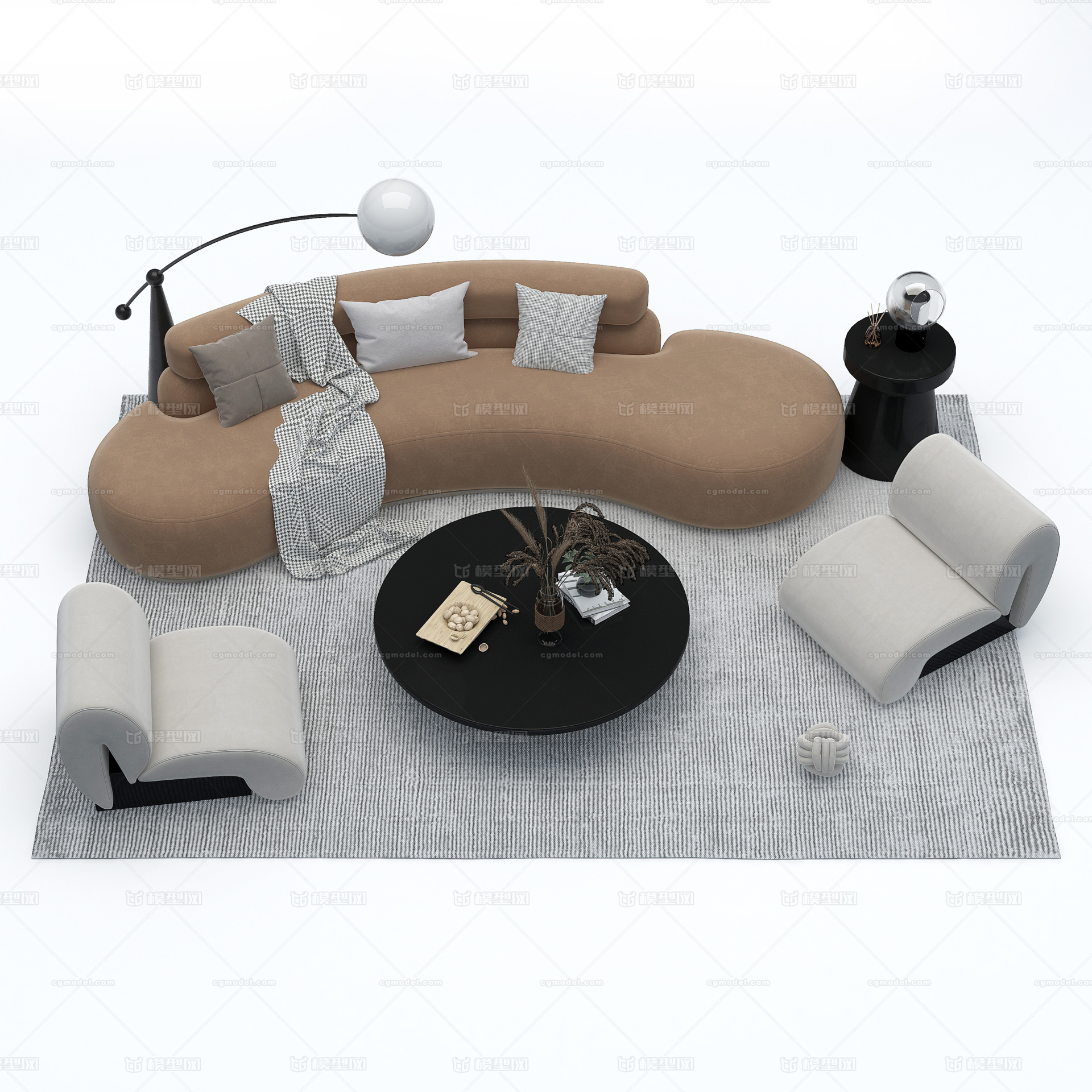 客厅 沙发 茶几 家具组合 家装模型-客厅模型库-3ds Max(.max)模型下载-cg模型网