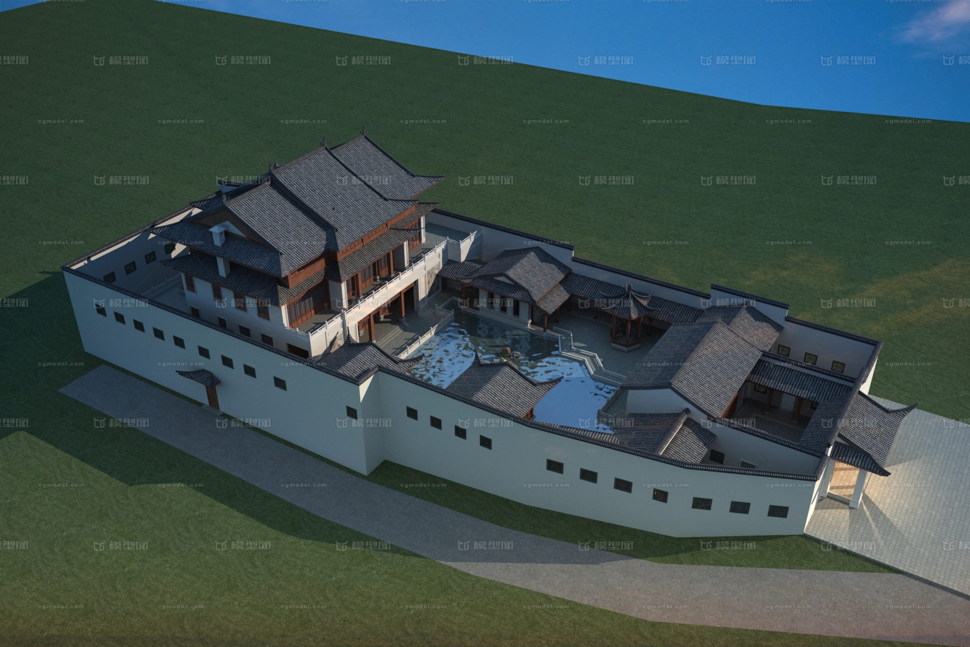 古建院落别墅 中式苏派豪宅模型-私人住宅模型库-3ds Max(.max)模型下载-cg模型网