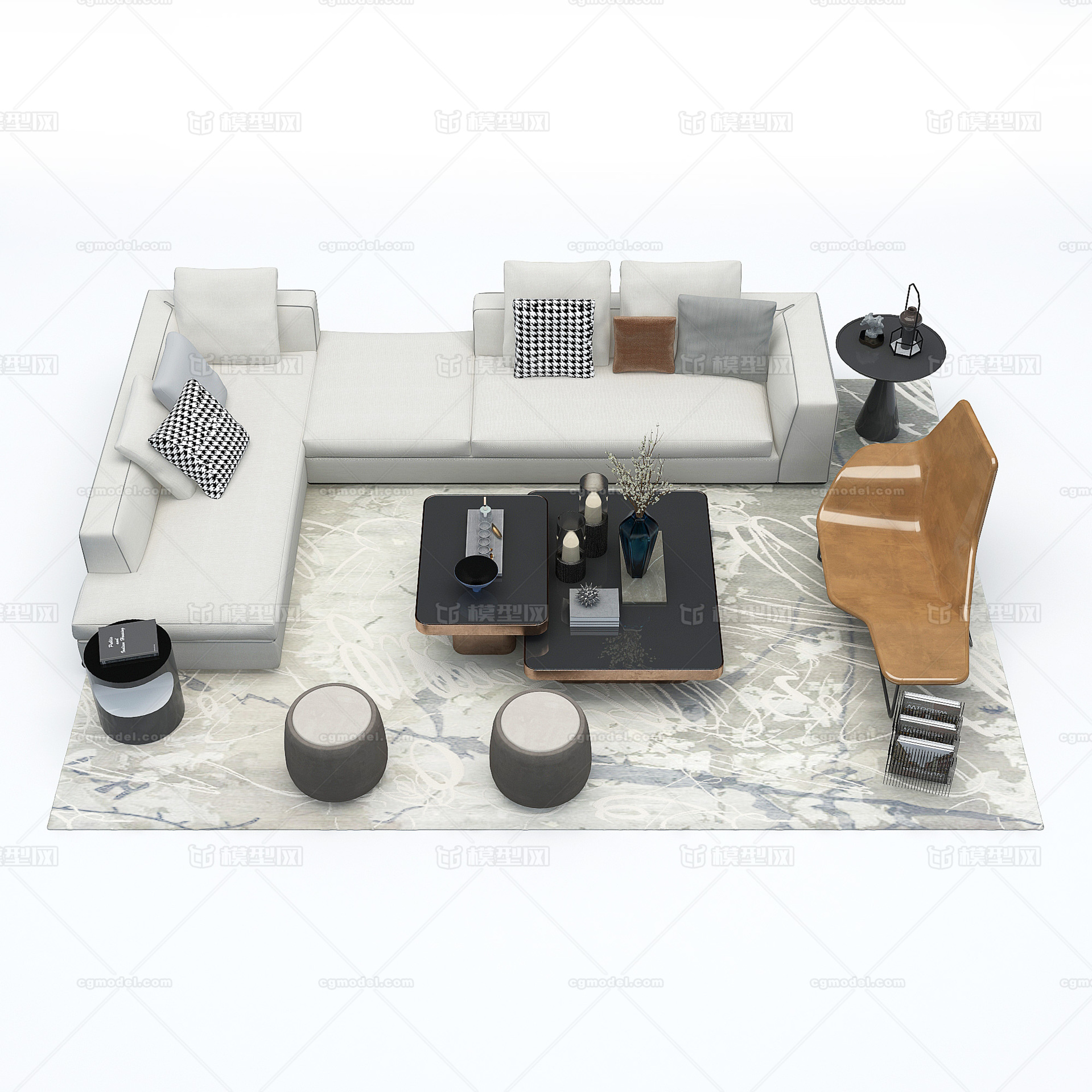 客厅 沙发 茶几 家具组合 家装_xiwangruci作品_家装客厅家装客厅_cg模型网