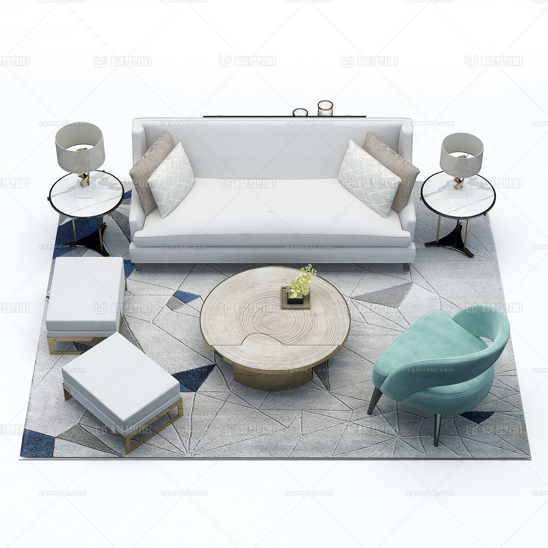 客厅 沙发 茶几 家具组合 家装_xiwangruci作品_家装客厅家装客厅_cg模型网